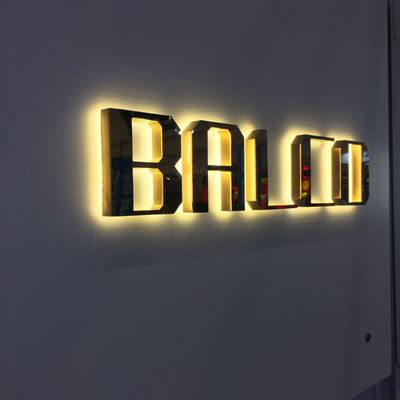 Electroplating Gold Mirror Metal Backlit Letter Sign M4 Screw Mount