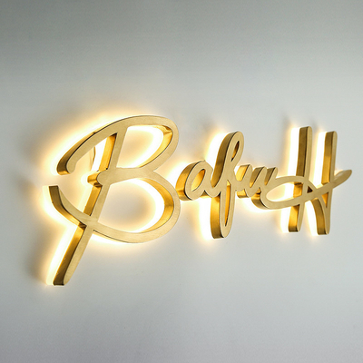 Gold Brush Stainless Steel Backlit Letters Signs