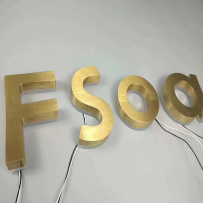 Gold Brush Stainless Steel Backlit Signs Metal Letters