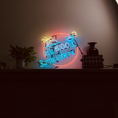 Acrylic Customized Neon Light Box Sign Pink Cocktail Waterproof