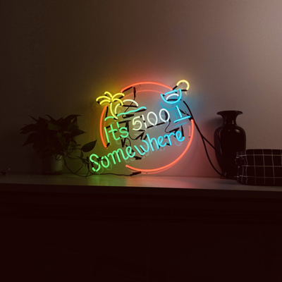 Acrylic Customized Neon Light Box Sign Pink Cocktail Waterproof