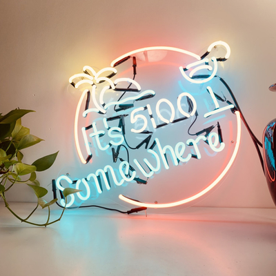 Acrylic Customized Neon Light Box Sign Pink Cocktail Waterproof