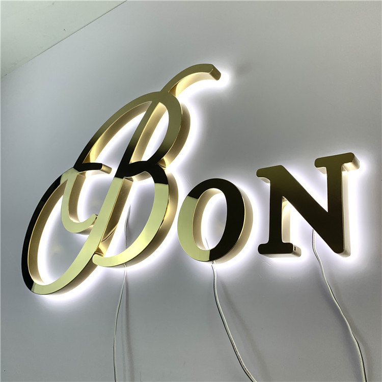 30mm Mirror Gold Hotel Backlit Channel Letter Signs